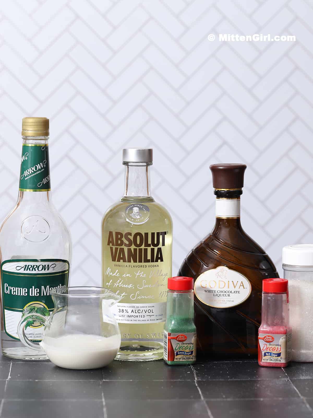 Ingredients for Candy Cane Martinis.