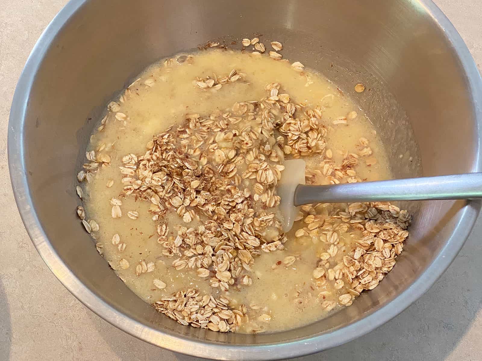 Combining wet and dry ingredients.
