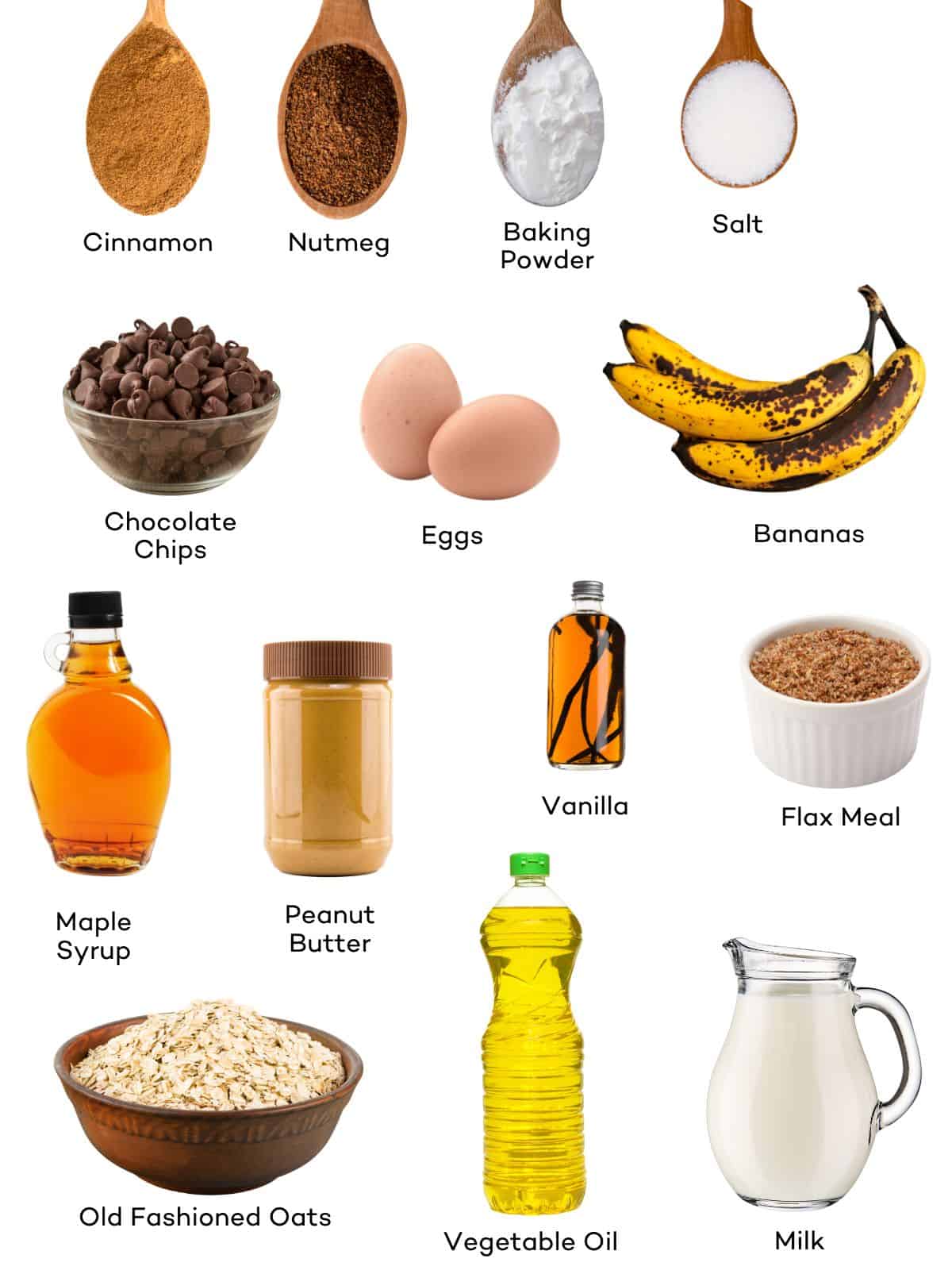 Ingredients for baked oatmeal cups.