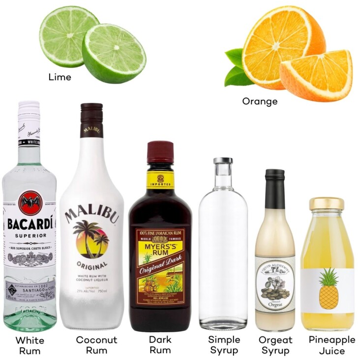 Ingredients for easy Tiki Cocktails.