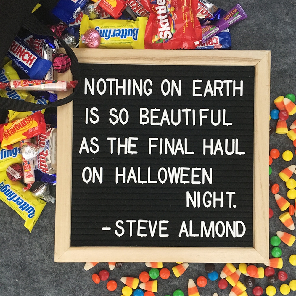 Quote from Steve Almond - Nothing on Earth is so beautiful as the final haul on Halloween night.
