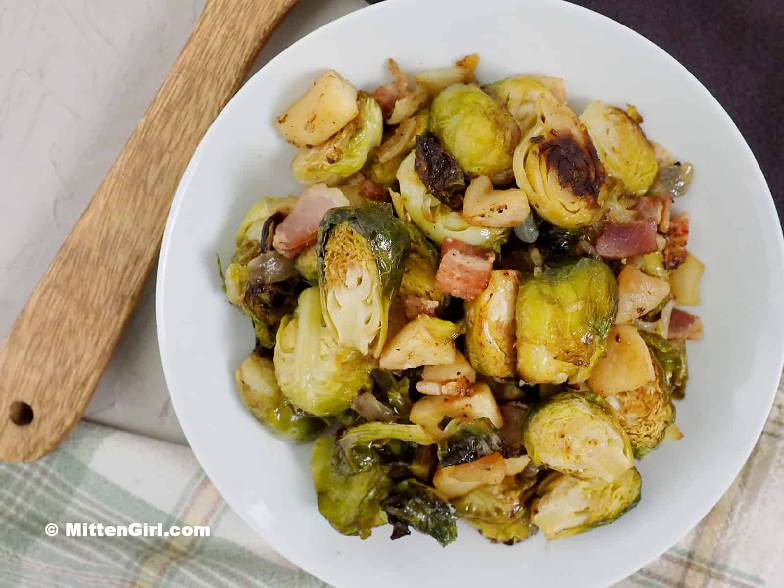 Sheet Pan Roasted Brussels Sprouts with apples.