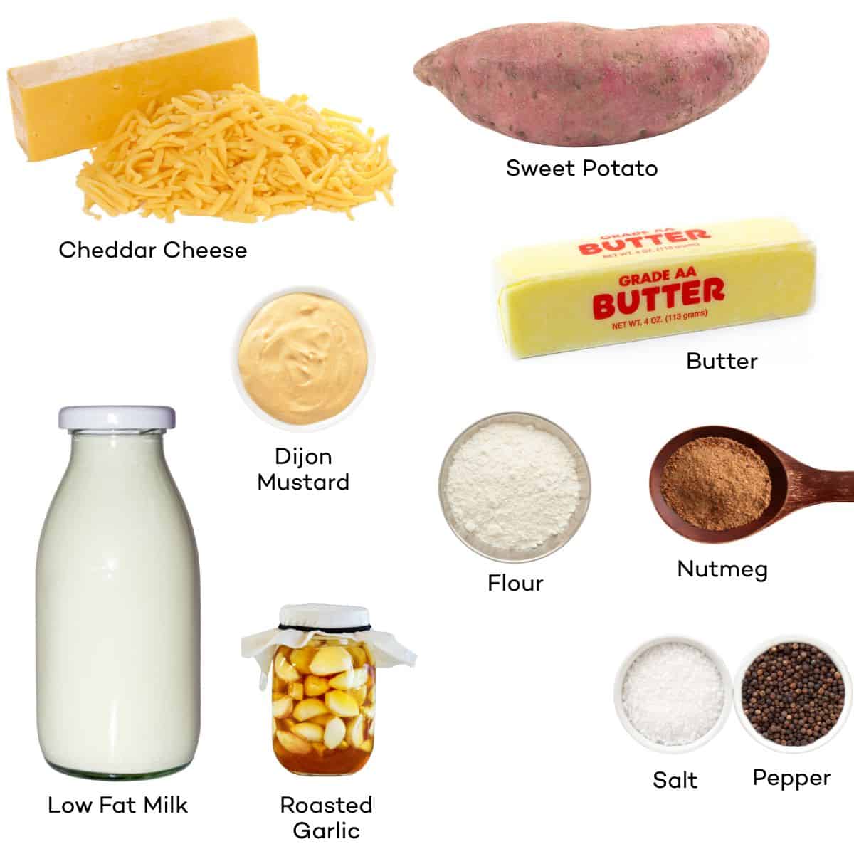 Ingredients for cheddar cheese sauce.