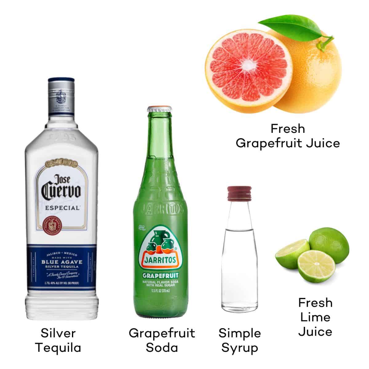 Ingredients for grapefruit paloma cocktails. 
