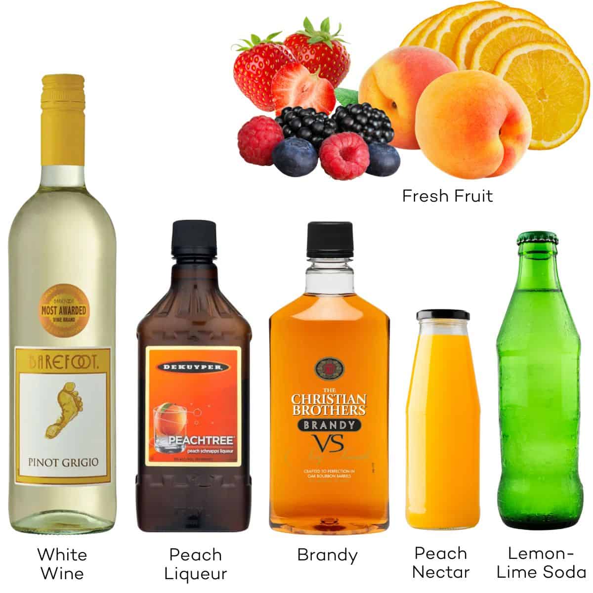 Ingredients for white wine sangria.