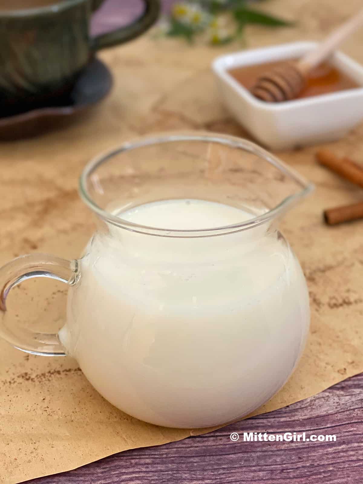 A small pitcher of miel milk.
