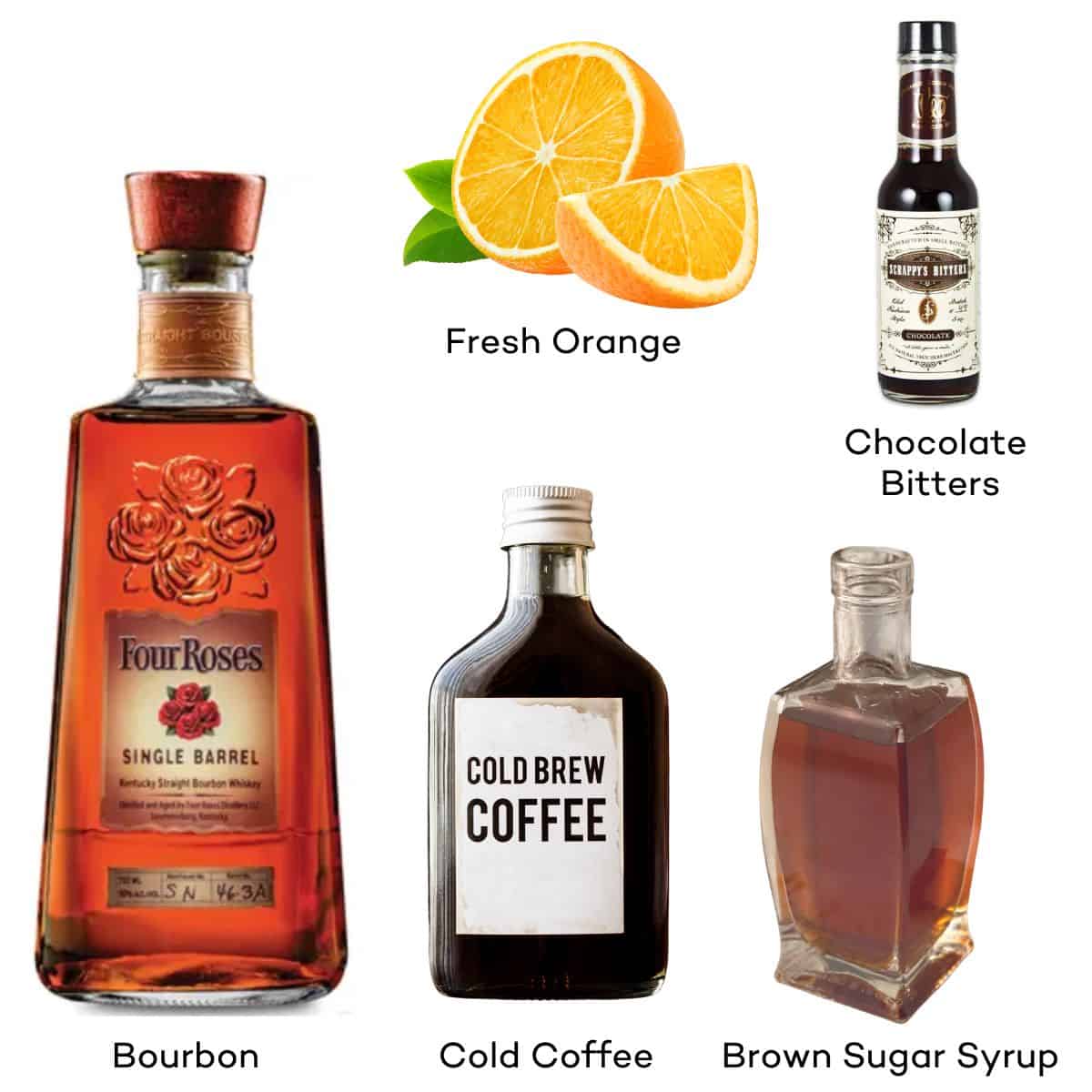 Ingredients for a coffee old fashioned.
