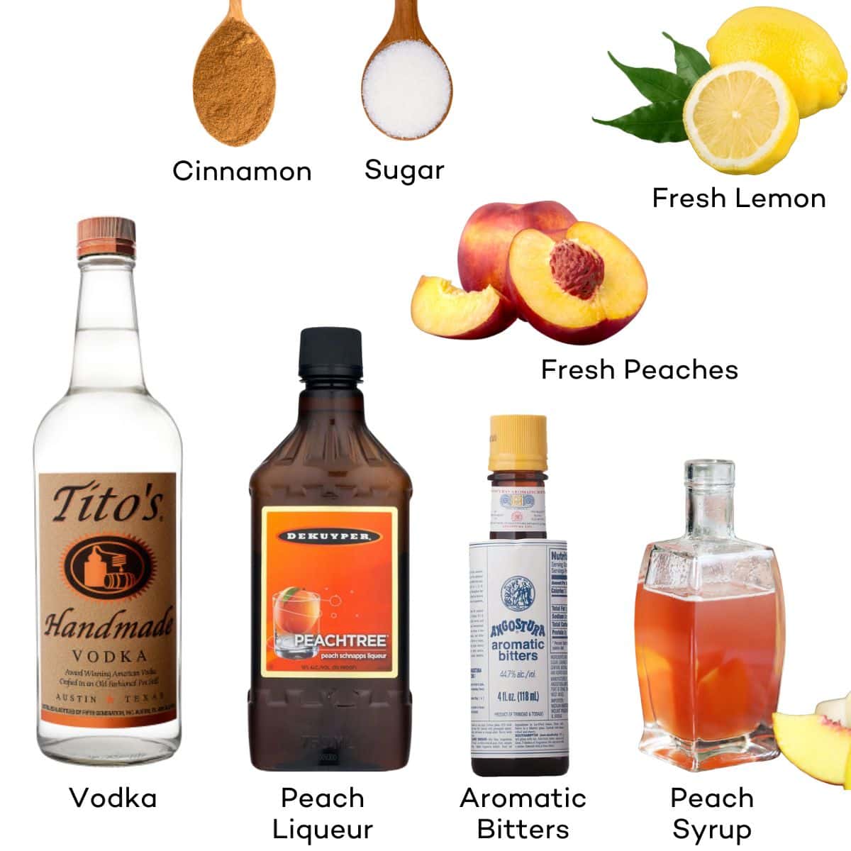 Ingredients for a Peach Pie Martini.