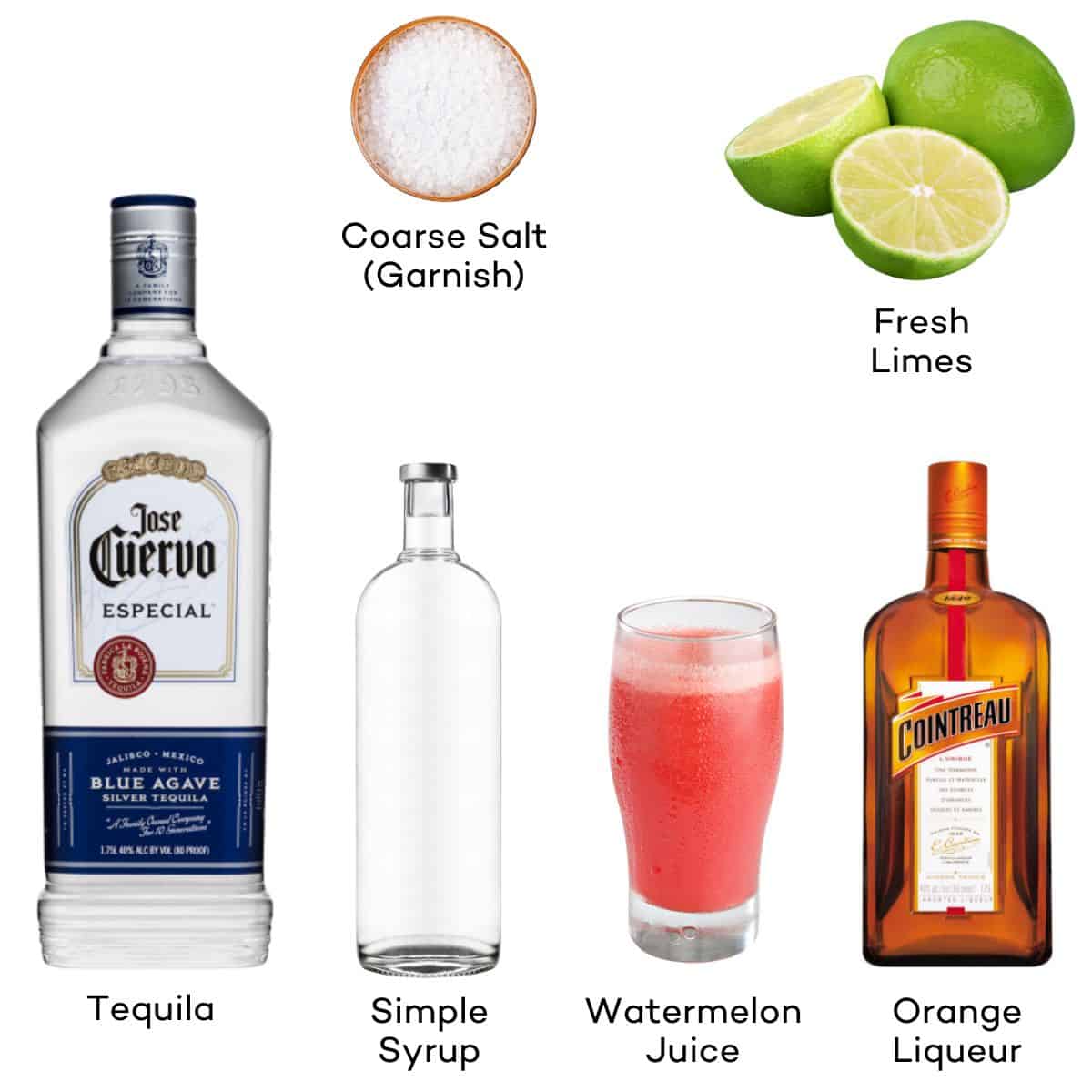 Ingredients for a watermelon margarita.