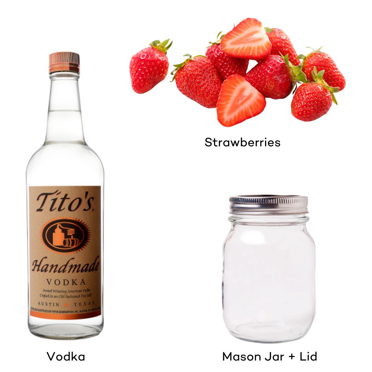 Ingredients for Strawberry Infused Vodka.