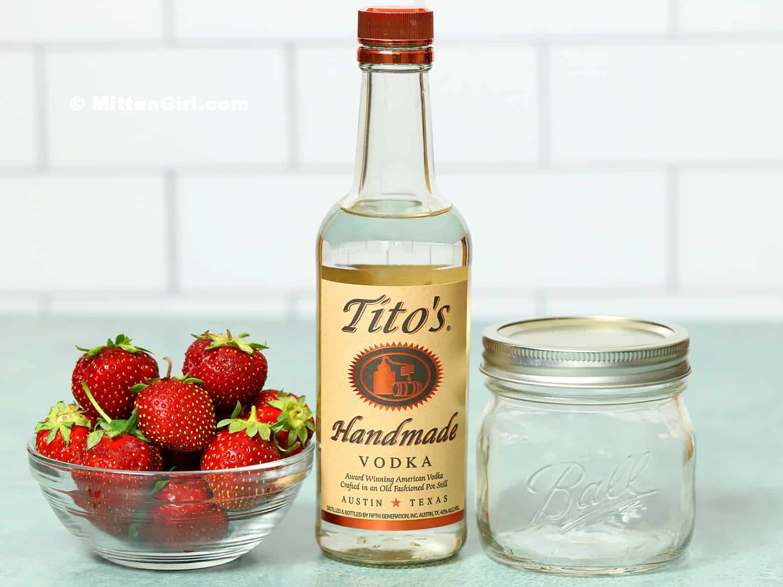 Ingredients for strawberry infused vodka.