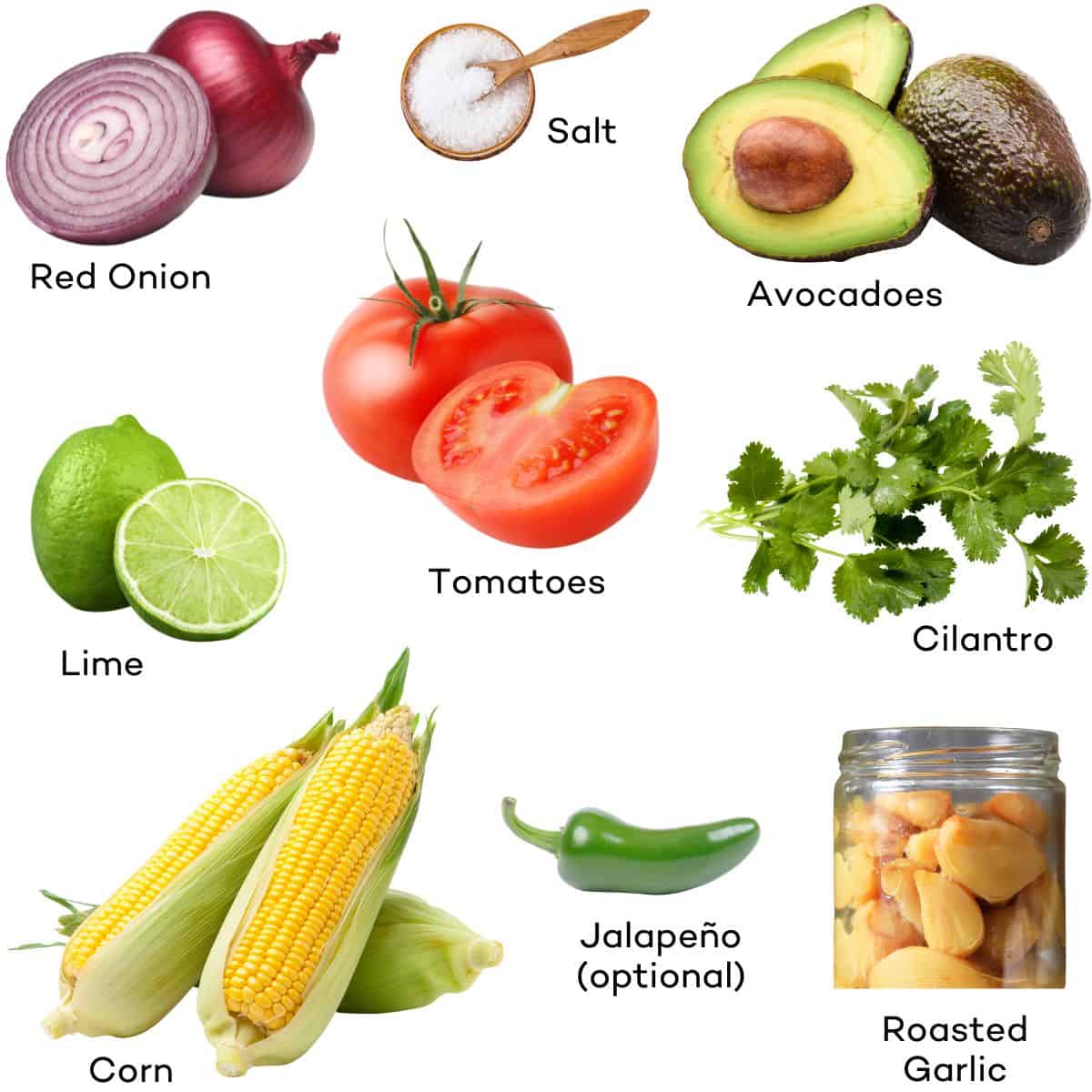 Ingredients for corn and avocado salsa.