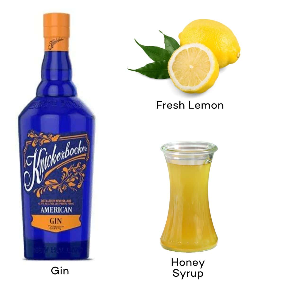 Ingredients for a Bee's Knees Cocktail. 