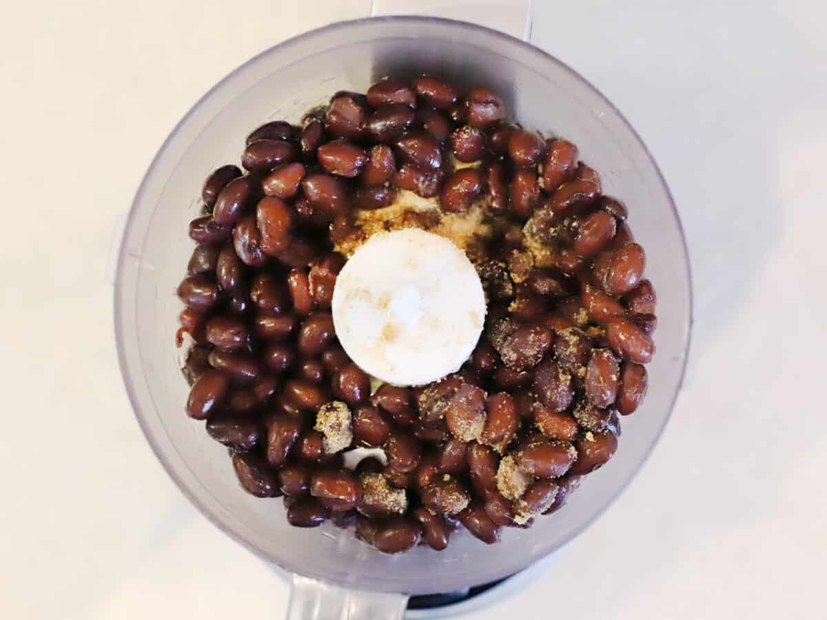 Black beans in a food processor.