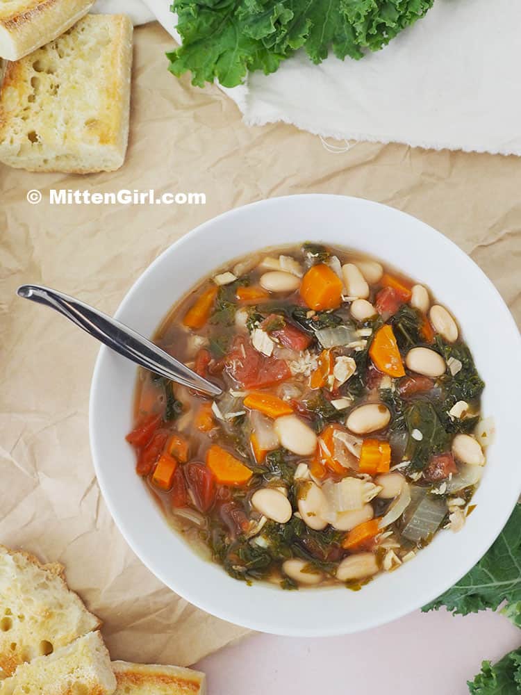 A bowl of White Bean and Kale Soup