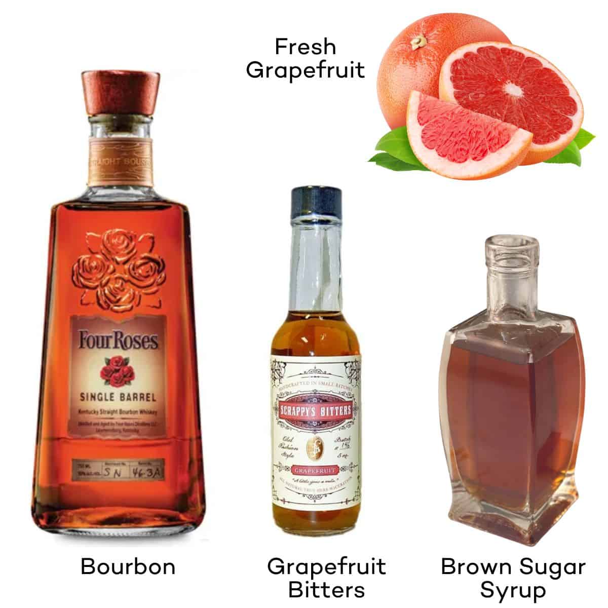 Ingredients for Brown Sugar Grapefruit cocktails. 