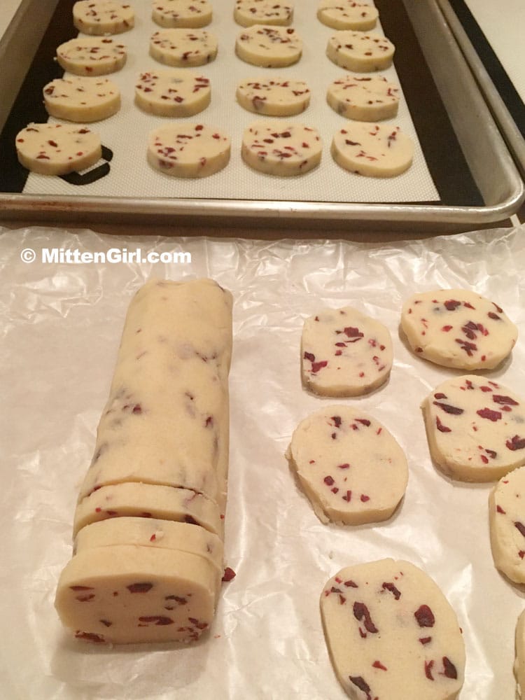 Slicing the chilled cookies