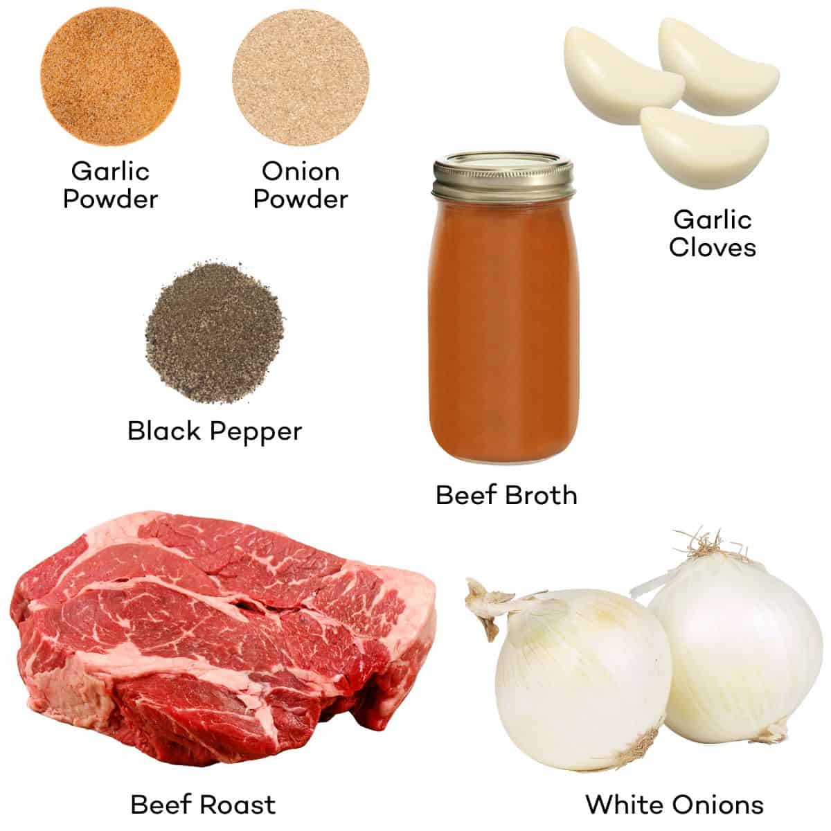 Ingredients for slow cooker shredded beef.