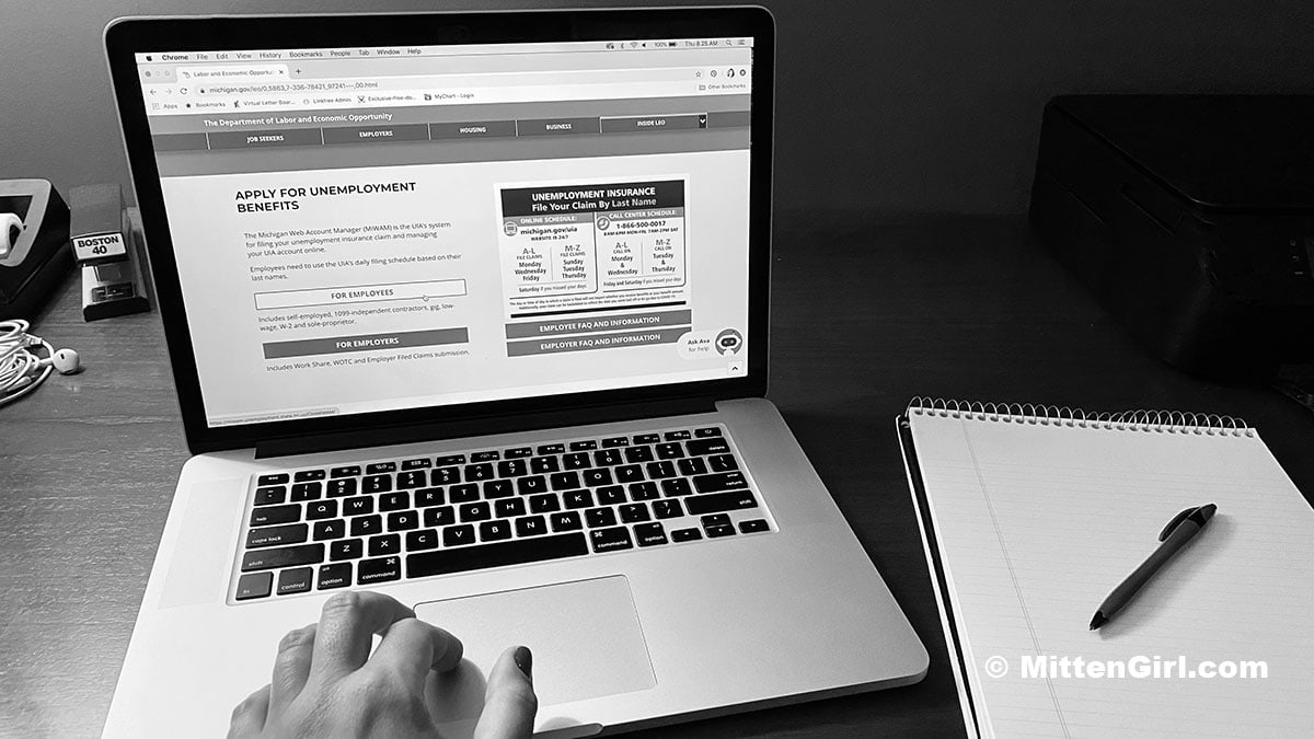 Unemployment webpage shown on a laptop