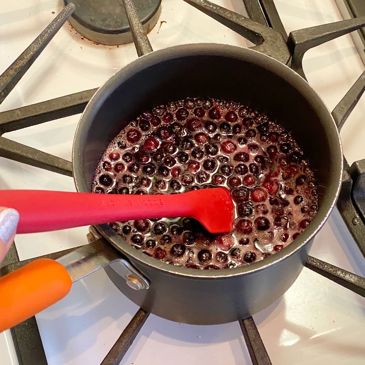 Blueberries, brown sugar and water in a pot