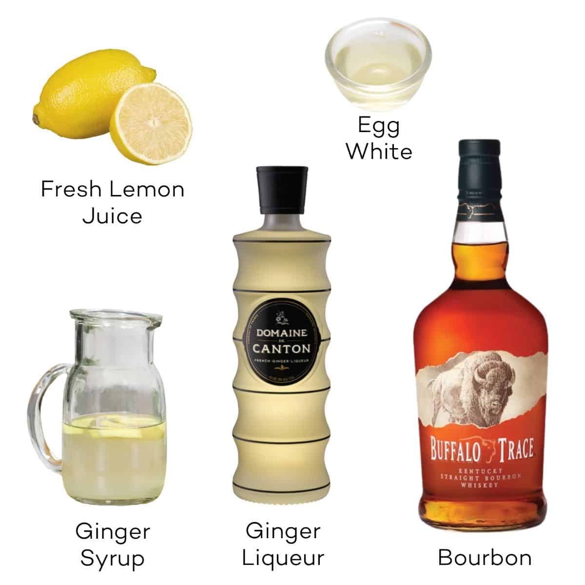 Ginger Bourbon Sour Ingredients.
