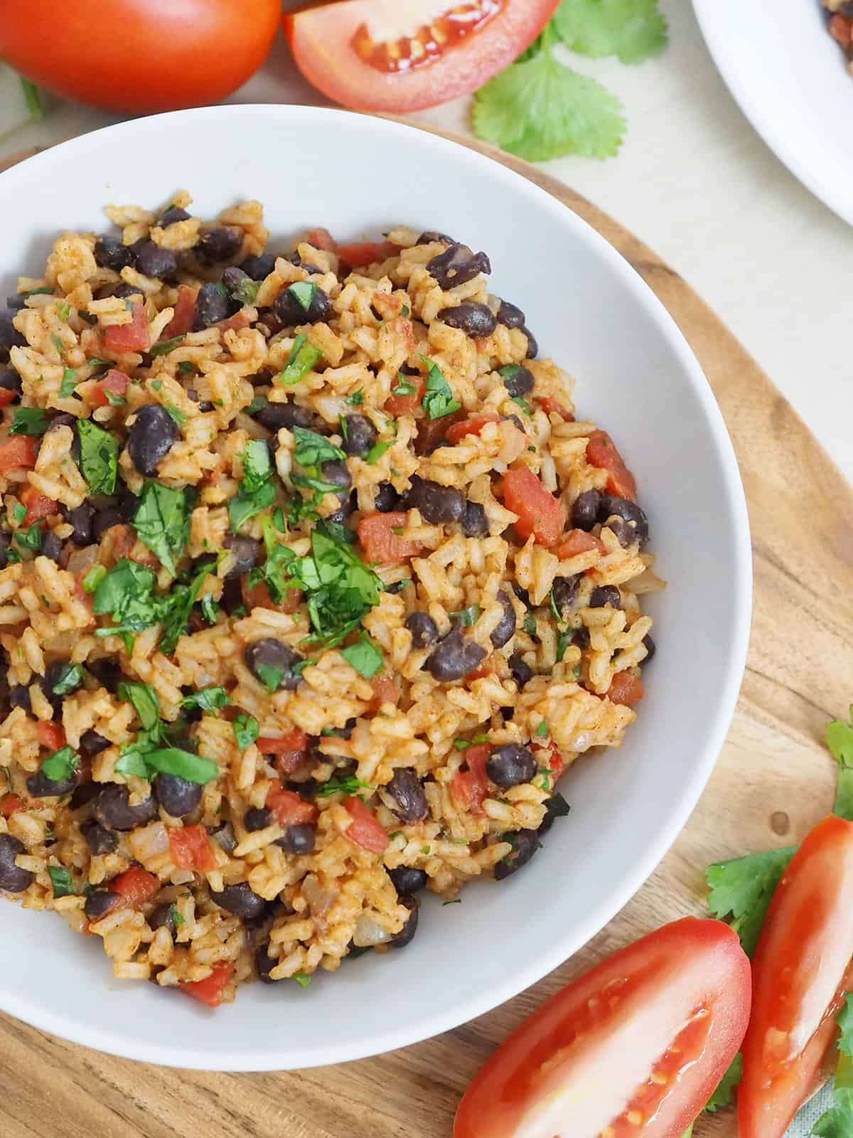 A bowl full of Tomato Rice and Beans. 