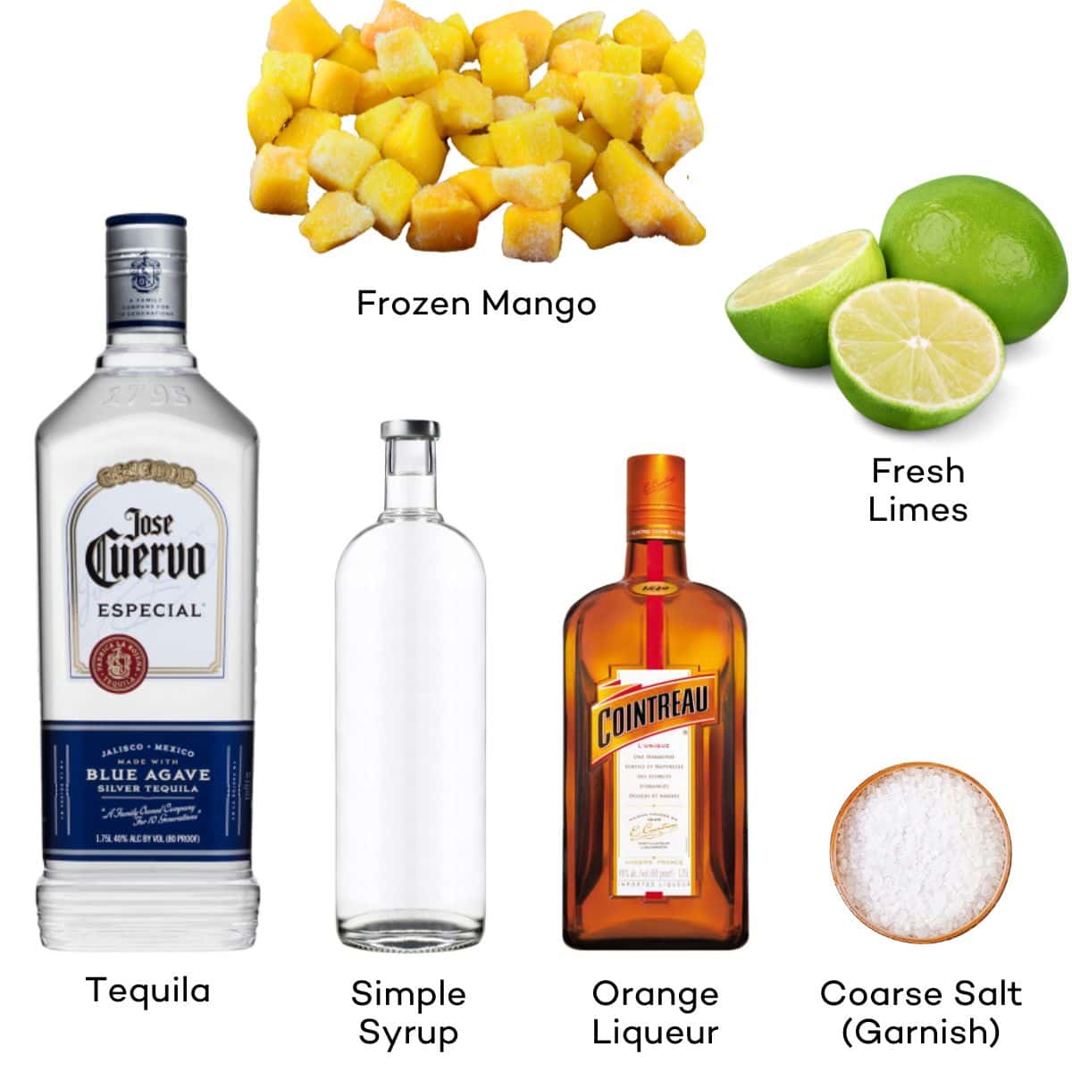 Ingredients for mango margaritas.