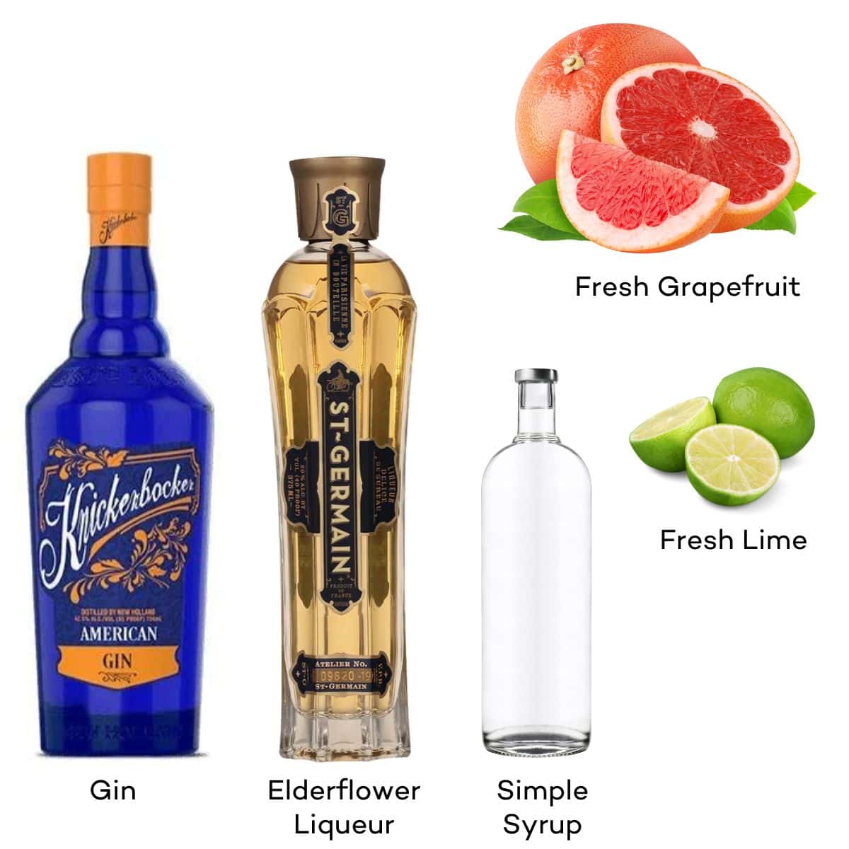 Ingredients for Grapefruit Gin Cocktails. 