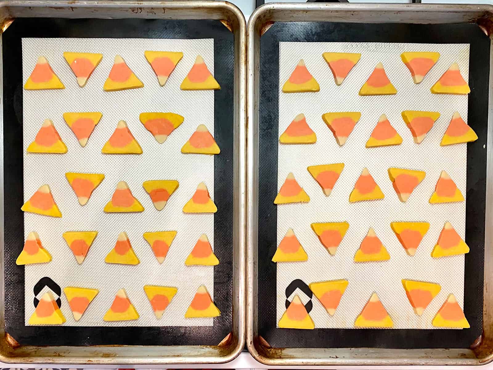 Candy corn cookies sliced and trayed