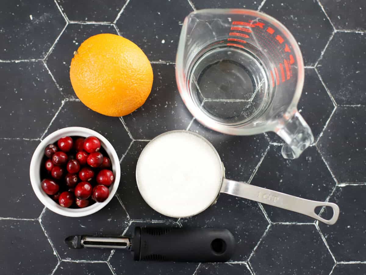Ingredients for cranberry orange syrup