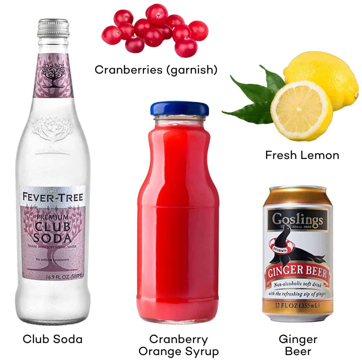 Ingredients for cranberry orange mocktails. 