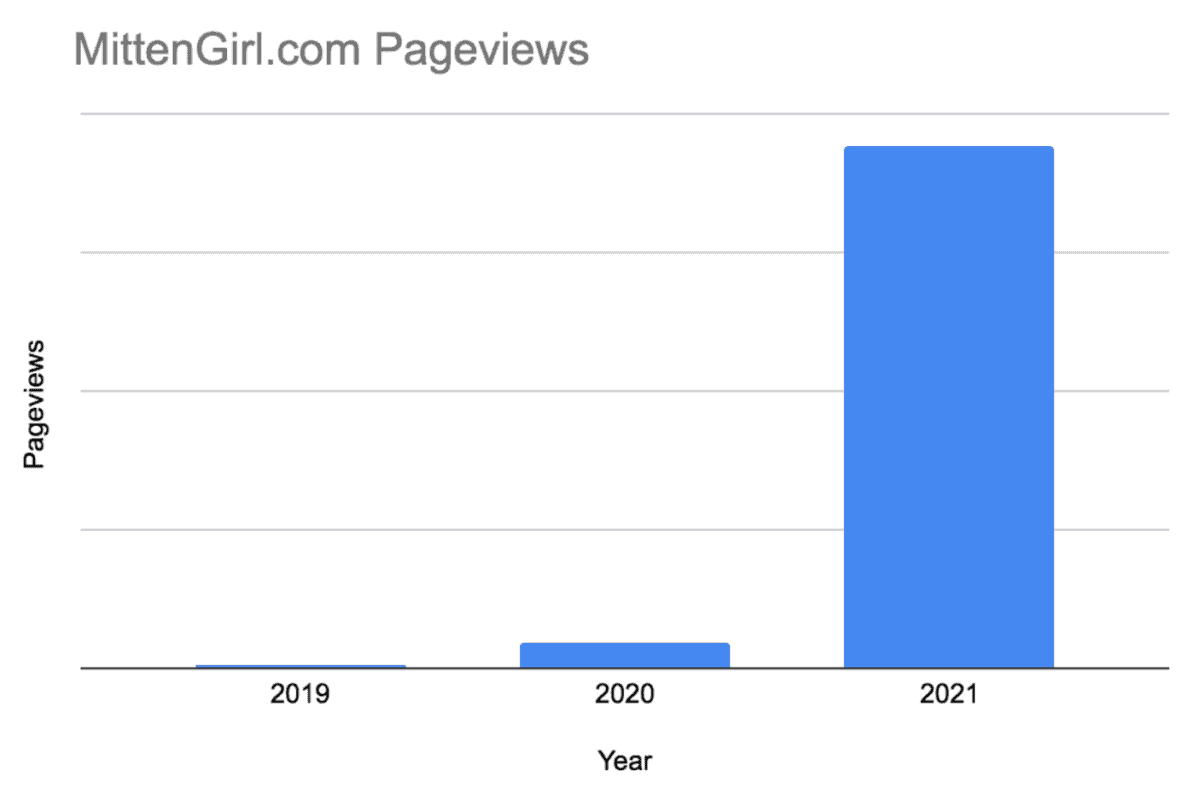 Year to year comparison chart for website pageviews
