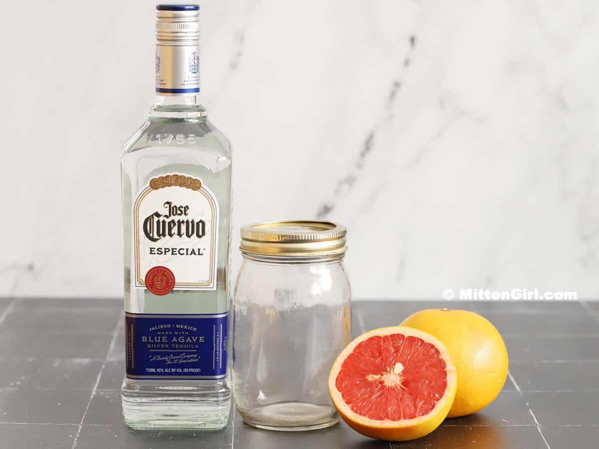 A picture of the ingredient for grapefruit infused tequila.