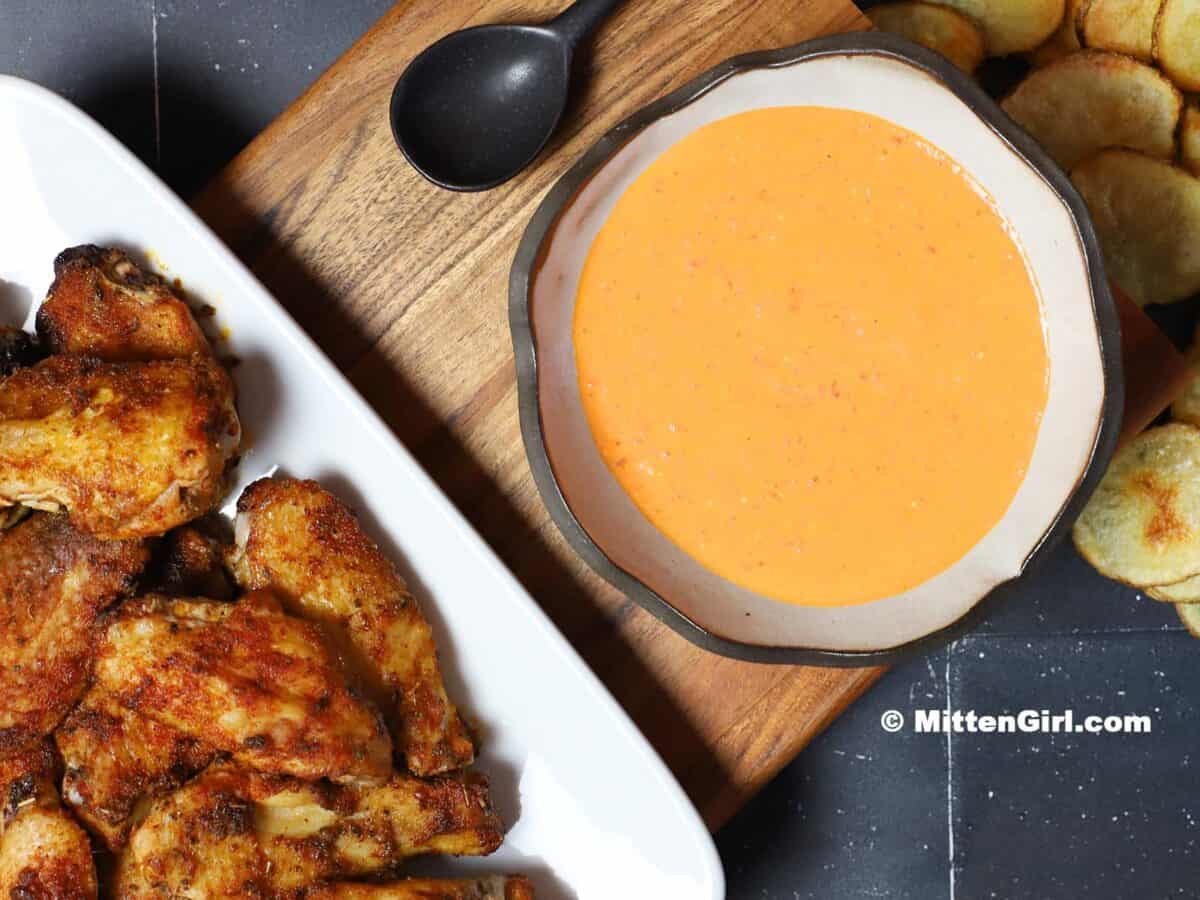 Roasted Red Pepper Dip with Chicken Wings