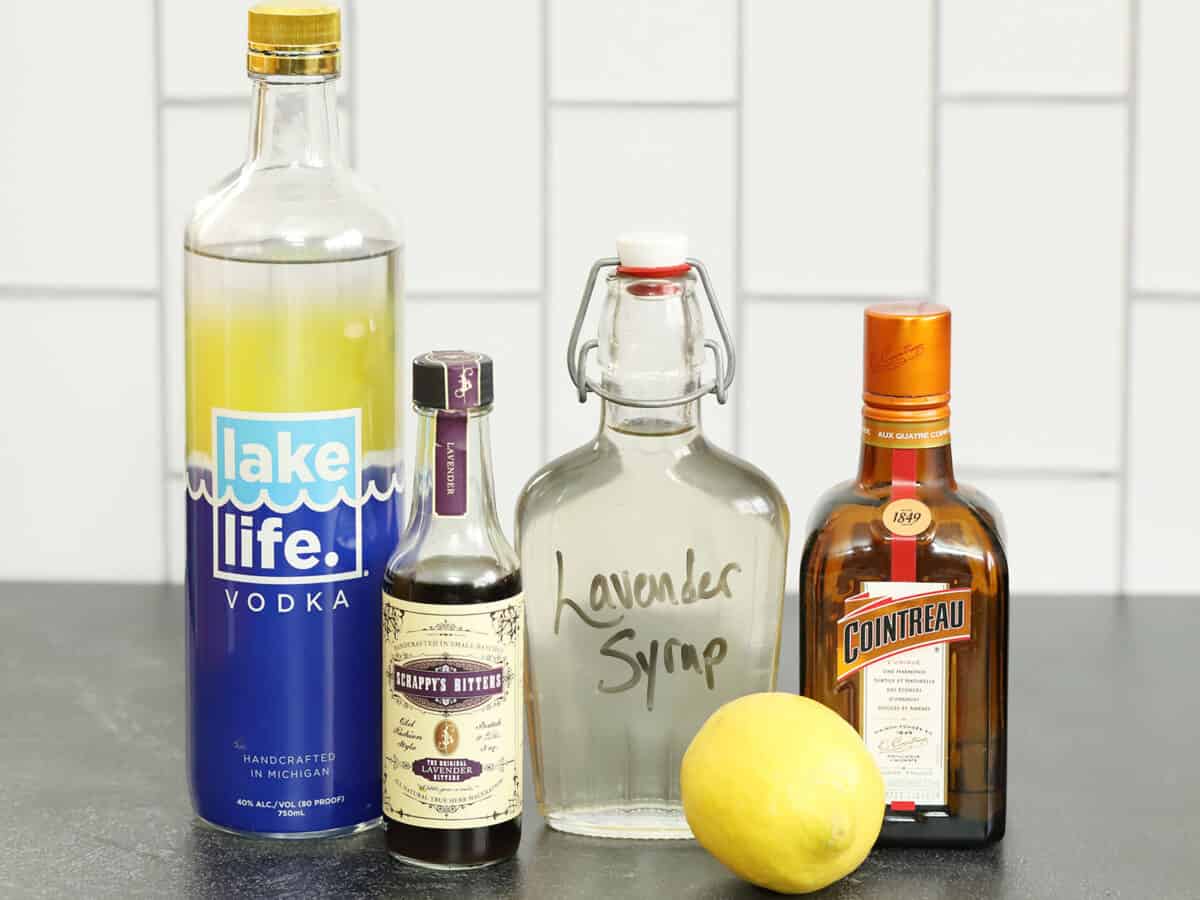 Ingredients for Lavender Lemon Drop Martinis