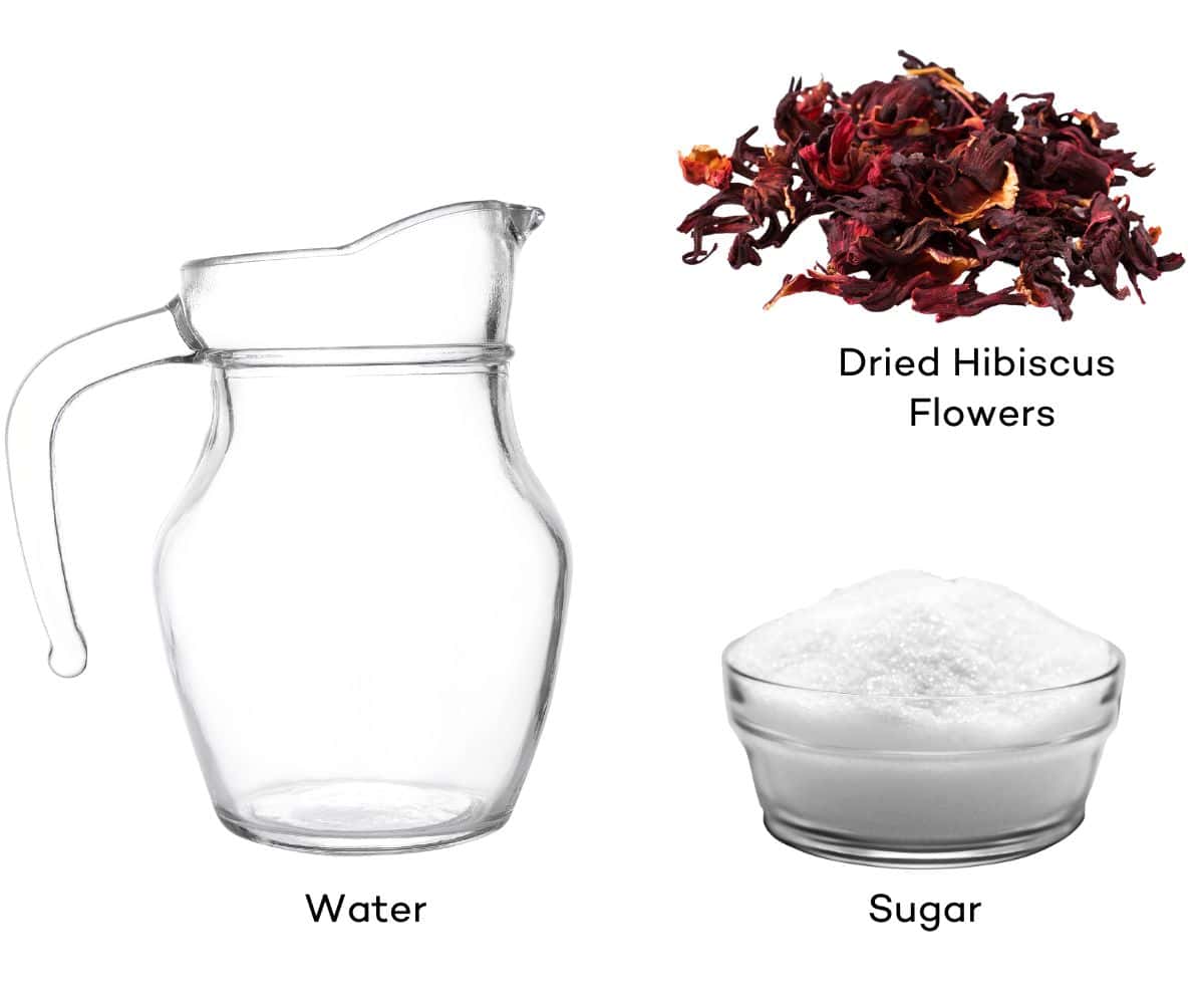 Ingredients for hibiscus syrup.