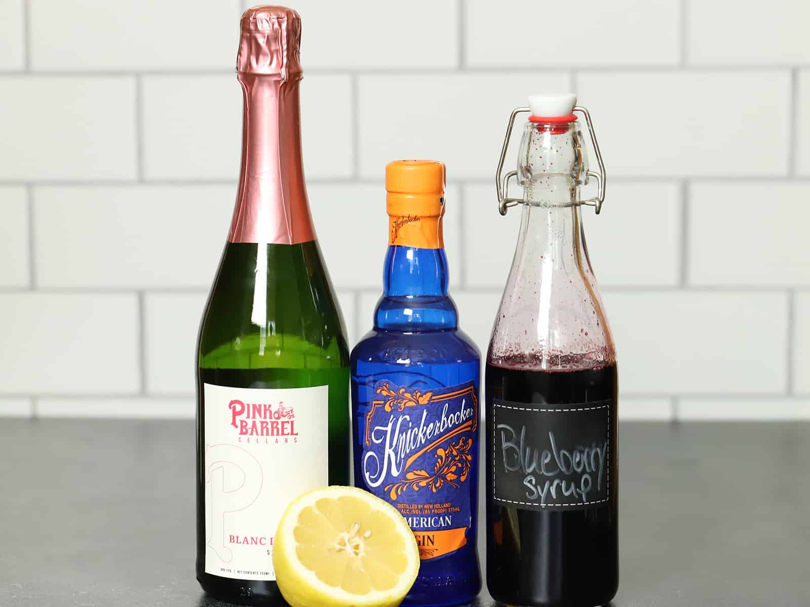 Ingredients for a Blueberry French 75 Cocktail