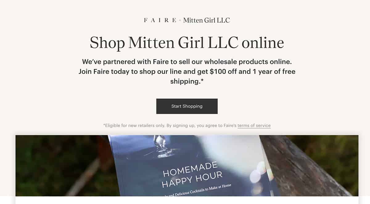 Screenshot of Faire.com for Mitten Girl LLC.