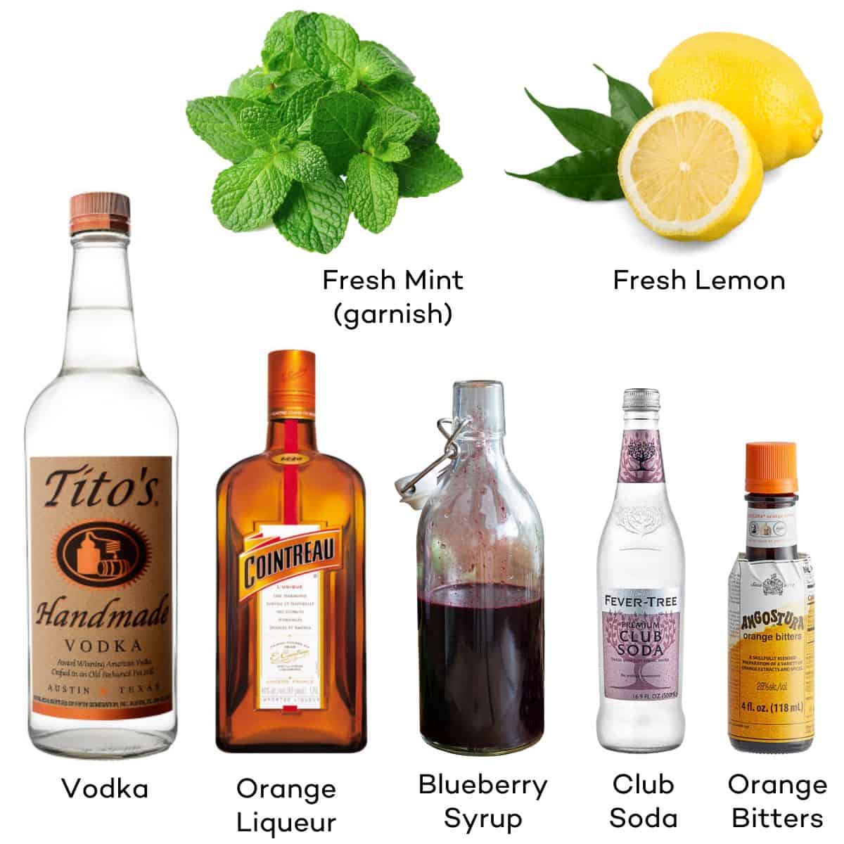 Ingredients for blueberry vodka lemonade. 