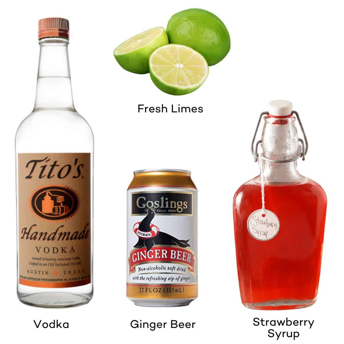 Ingredients for a strawberry moscow mule.
