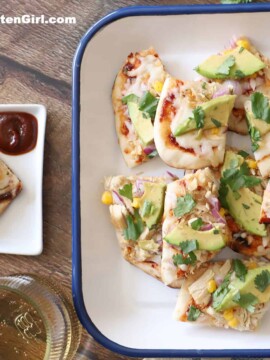BBQ Chicken Flatbread Pizza on a platter.