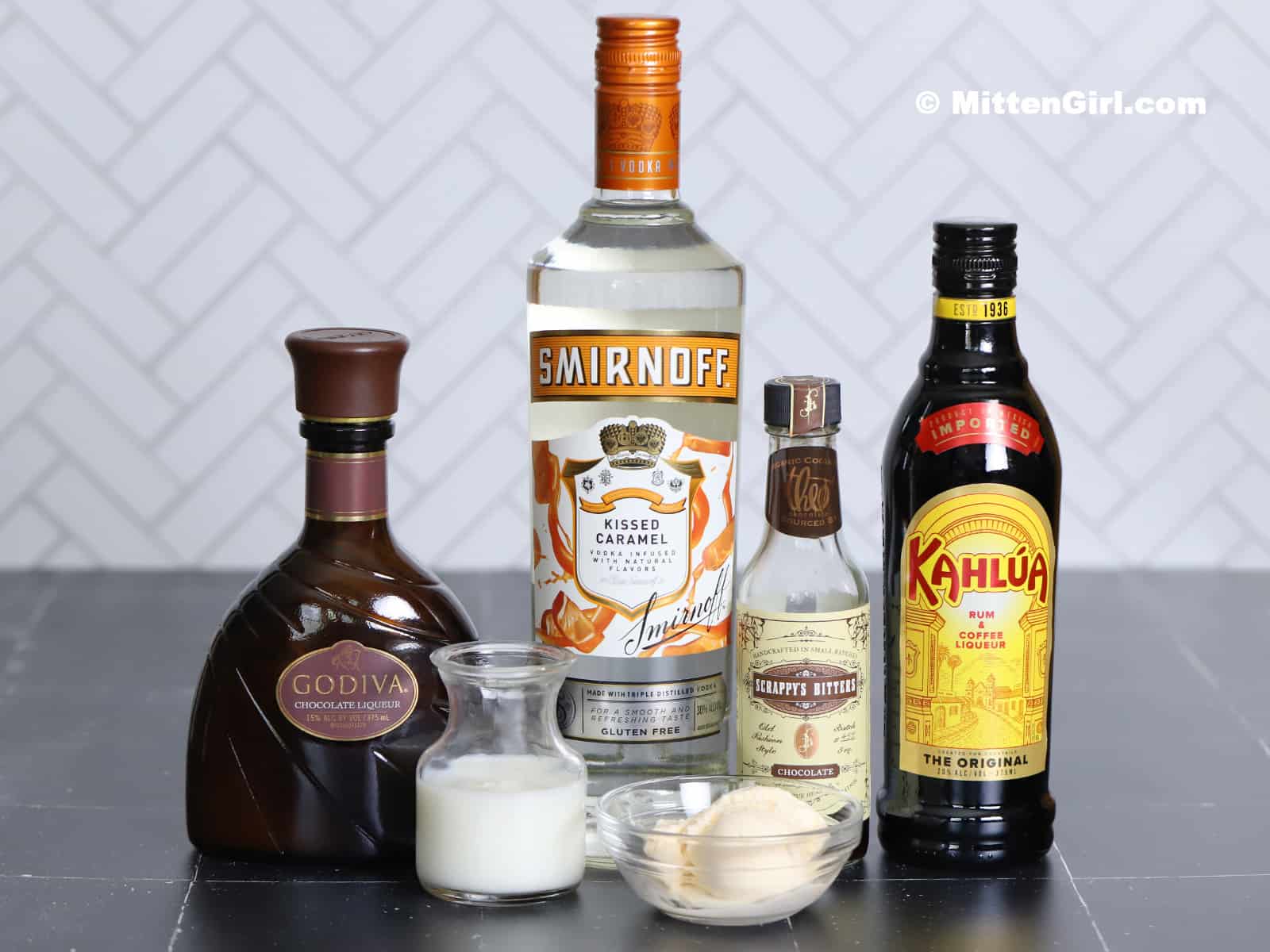 Ingredients for Chocolate Caramel Martini