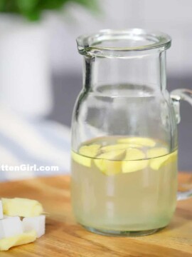 A small pitcher of ginger simple syrup.