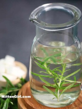A jar of rosemary simple syrup.