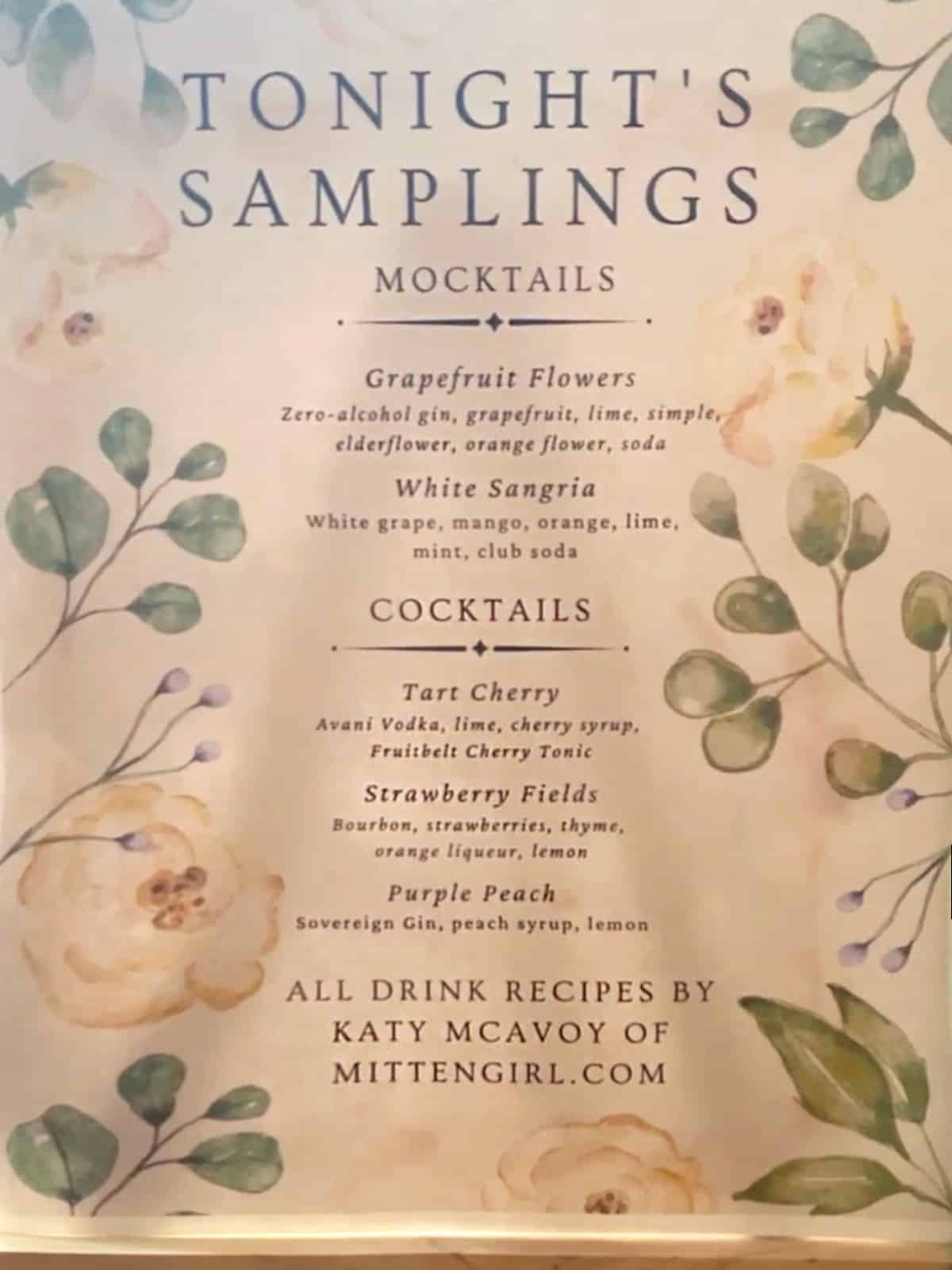 A sample menu for SIP Coffee and Cocktails.