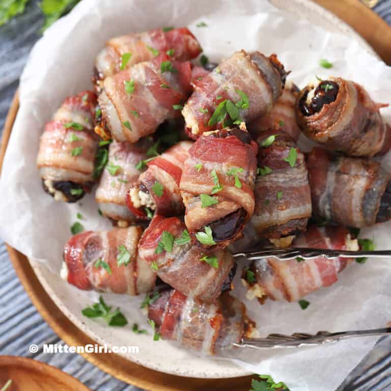 A plate of bacon wrapped dates.