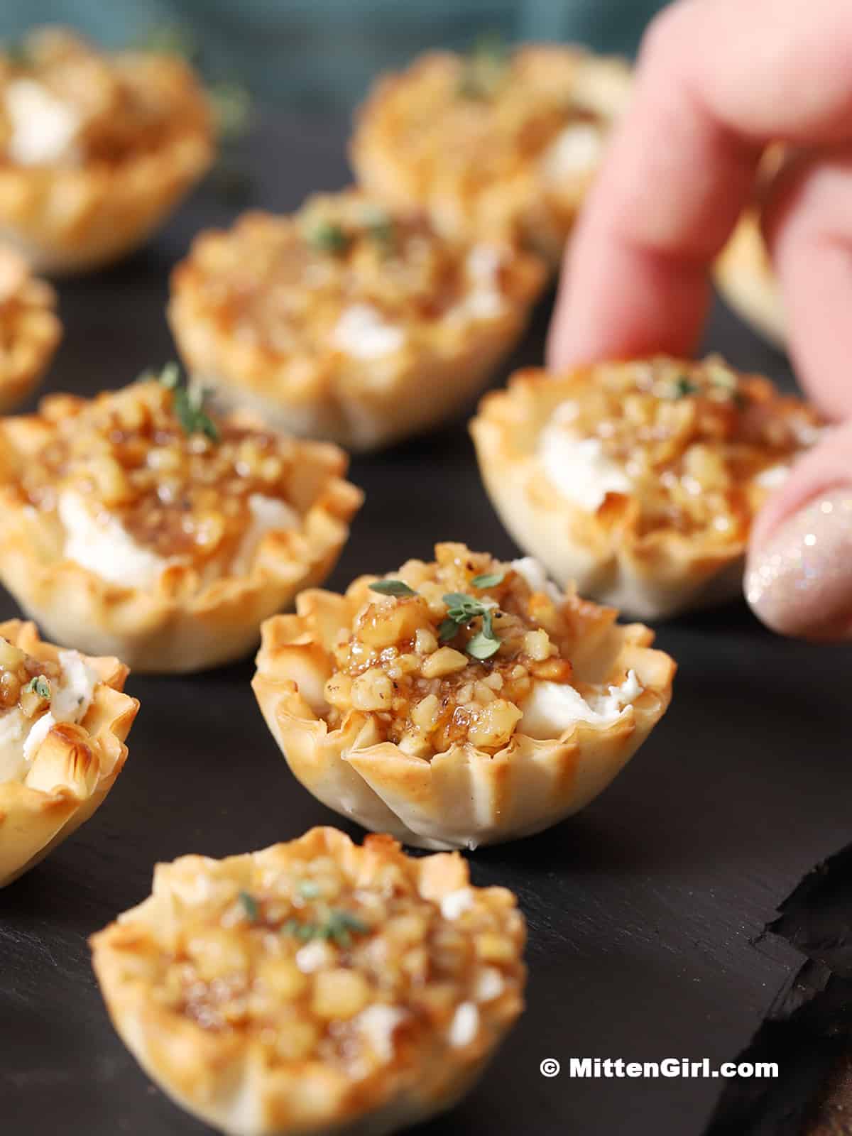 Honey, Walnut, and Goat Cheese Phyllo Cup Appetizers