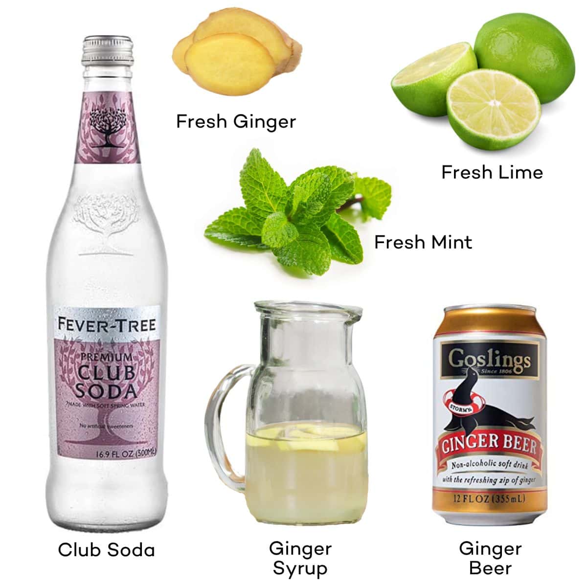 Ingredients for Moscow Mule Mocktails. 
