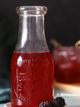 A jar of blackberry simple syrup.