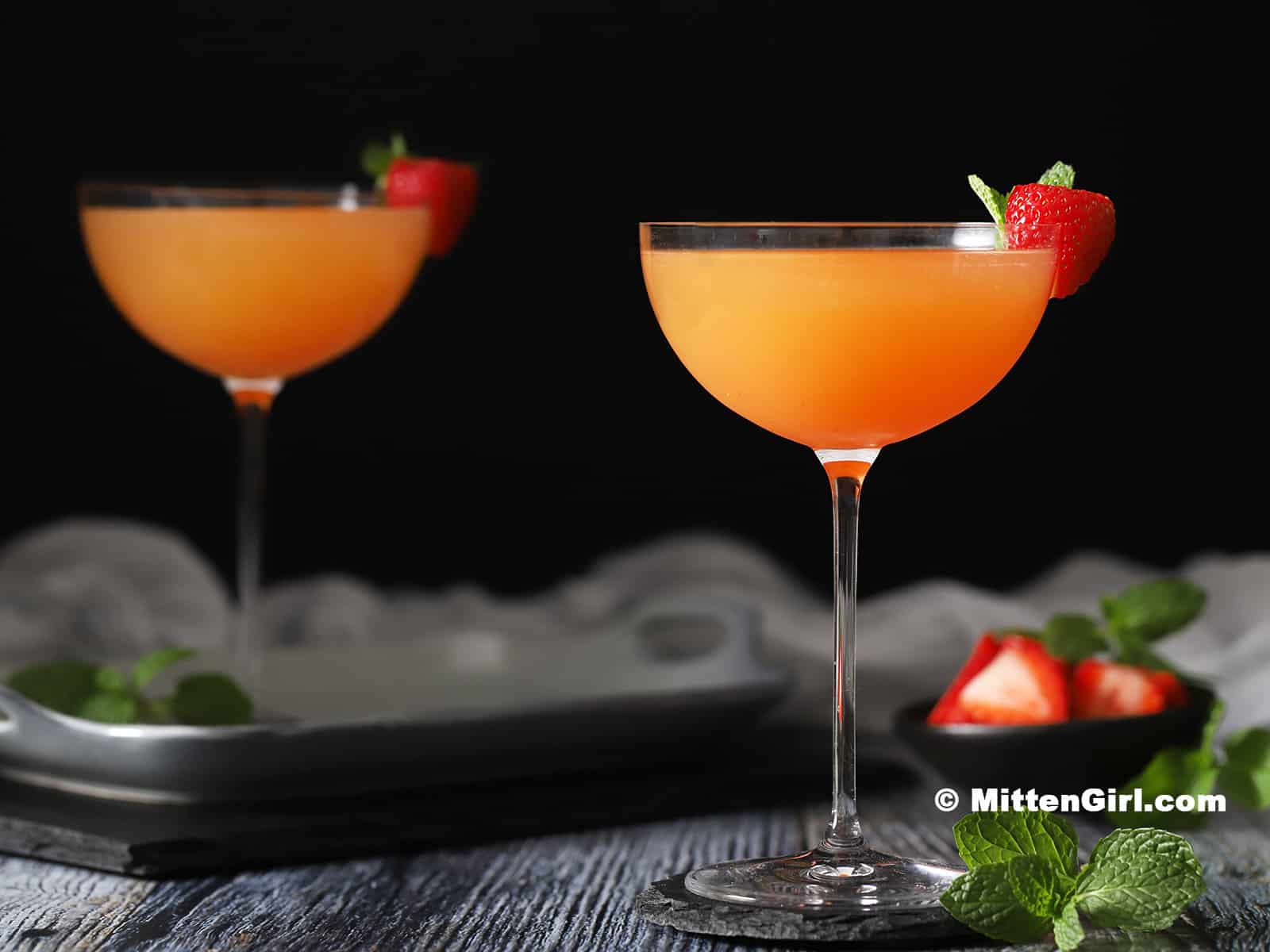 Glasses of strawberry pineapple mocktails.